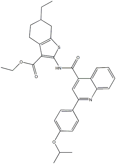 ethyl 6-ethyl-2-({[2-(4-isopropoxyphenyl)-4-quinolinyl]carbonyl}amino)-4,5,6,7-tetrahydro-1-benzothiophene-3-carboxylate Struktur