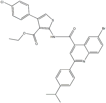 ethyl 2-({[6-bromo-2-(4-isopropylphenyl)-4-quinolinyl]carbonyl}amino)-4-(4-chlorophenyl)-3-thiophenecarboxylate Struktur