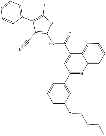 2-(3-butoxyphenyl)-N-(3-cyano-5-methyl-4-phenyl-2-thienyl)-4-quinolinecarboxamide Struktur