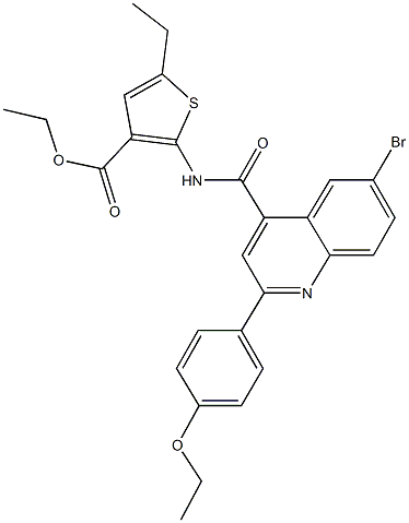 ethyl 2-({[6-bromo-2-(4-ethoxyphenyl)-4-quinolinyl]carbonyl}amino)-5-ethyl-3-thiophenecarboxylate Struktur