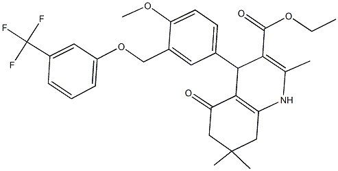 ethyl 4-(4-methoxy-3-{[3-(trifluoromethyl)phenoxy]methyl}phenyl)-2,7,7-trimethyl-5-oxo-1,4,5,6,7,8-hexahydro-3-quinolinecarboxylate Struktur