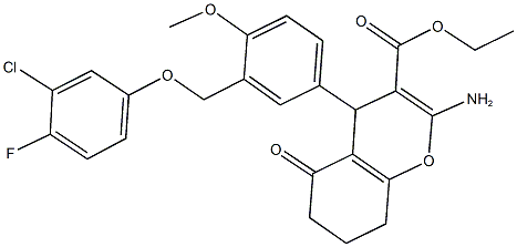 ethyl 2-amino-4-{3-[(3-chloro-4-fluorophenoxy)methyl]-4-methoxyphenyl}-5-oxo-5,6,7,8-tetrahydro-4H-chromene-3-carboxylate Struktur