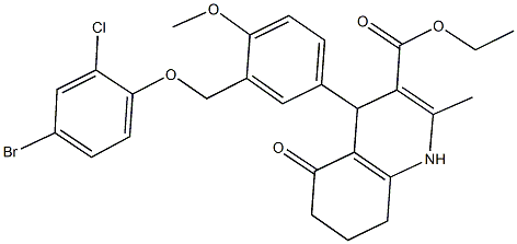 ethyl 4-{3-[(4-bromo-2-chlorophenoxy)methyl]-4-methoxyphenyl}-2-methyl-5-oxo-1,4,5,6,7,8-hexahydro-3-quinolinecarboxylate Struktur