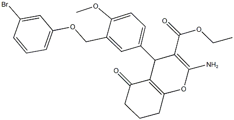 ethyl 2-amino-4-{3-[(3-bromophenoxy)methyl]-4-methoxyphenyl}-5-oxo-5,6,7,8-tetrahydro-4H-chromene-3-carboxylate Struktur