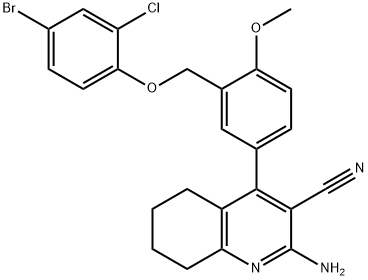 2-amino-4-{3-[(4-bromo-2-chlorophenoxy)methyl]-4-methoxyphenyl}-5,6,7,8-tetrahydro-3-quinolinecarbonitrile Struktur