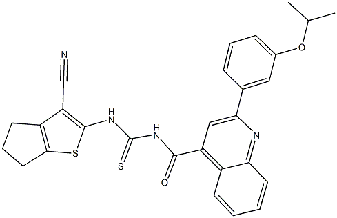 N-(3-cyano-5,6-dihydro-4H-cyclopenta[b]thien-2-yl)-N'-{[2-(3-isopropoxyphenyl)-4-quinolinyl]carbonyl}thiourea Struktur