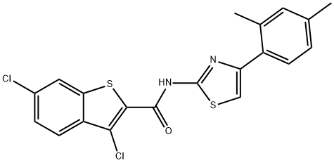 3,6-dichloro-N-[4-(2,4-dimethylphenyl)-1,3-thiazol-2-yl]-1-benzothiophene-2-carboxamide Struktur