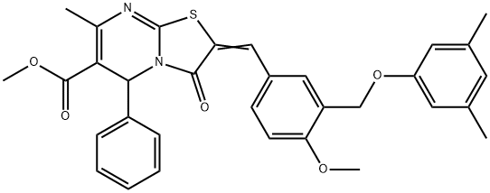 methyl 2-{3-[(3,5-dimethylphenoxy)methyl]-4-methoxybenzylidene}-7-methyl-3-oxo-5-phenyl-2,3-dihydro-5H-[1,3]thiazolo[3,2-a]pyrimidine-6-carboxylate Struktur