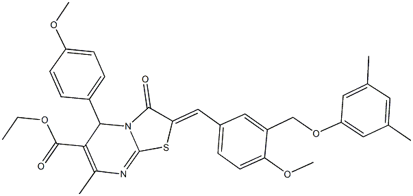 ethyl 2-{3-[(3,5-dimethylphenoxy)methyl]-4-methoxybenzylidene}-5-(4-methoxyphenyl)-7-methyl-3-oxo-2,3-dihydro-5H-[1,3]thiazolo[3,2-a]pyrimidine-6-carboxylate Struktur