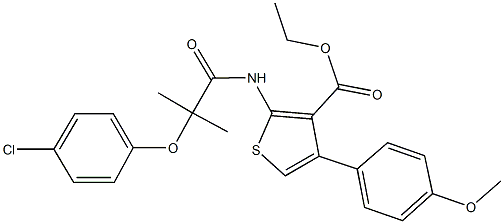 ethyl 2-{[2-(4-chlorophenoxy)-2-methylpropanoyl]amino}-4-(4-methoxyphenyl)-3-thiophenecarboxylate Struktur