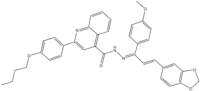 N'-[3-(1,3-benzodioxol-5-yl)-1-(4-methoxyphenyl)-2-propenylidene]-2-(4-butoxyphenyl)-4-quinolinecarbohydrazide Struktur