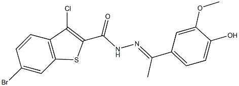 6-bromo-3-chloro-N'-[1-(4-hydroxy-3-methoxyphenyl)ethylidene]-1-benzothiophene-2-carbohydrazide Struktur