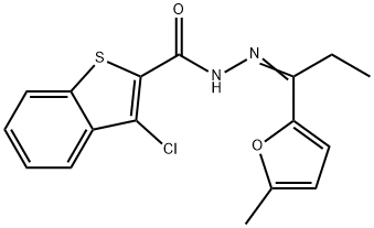 3-chloro-N'-[1-(5-methyl-2-furyl)propylidene]-1-benzothiophene-2-carbohydrazide Struktur