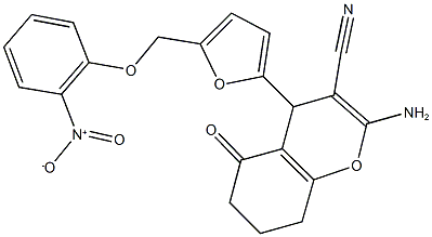 2-amino-4-[5-({2-nitrophenoxy}methyl)-2-furyl]-5-oxo-5,6,7,8-tetrahydro-4H-chromene-3-carbonitrile Struktur