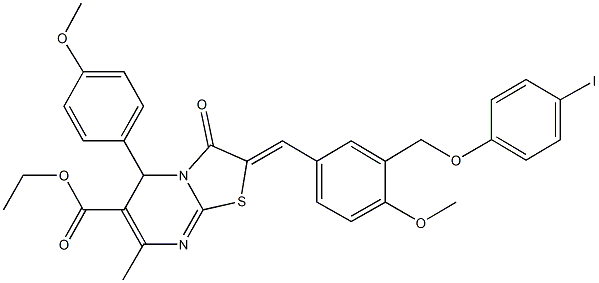 ethyl 2-{3-[(4-iodophenoxy)methyl]-4-methoxybenzylidene}-5-(4-methoxyphenyl)-7-methyl-3-oxo-2,3-dihydro-5H-[1,3]thiazolo[3,2-a]pyrimidine-6-carboxylate Struktur