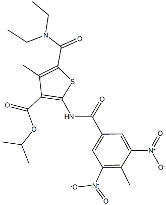 isopropyl 2-({3,5-bisnitro-4-methylbenzoyl}amino)-5-[(diethylamino)carbonyl]-4-methyl-3-thiophenecarboxylate Struktur