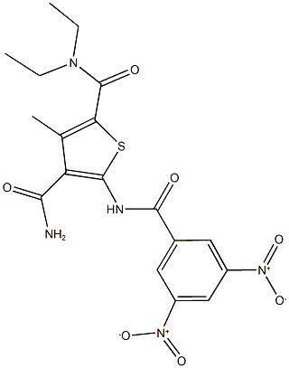 5-({3,5-bisnitrobenzoyl}amino)-N~2~,N~2~-diethyl-3-methyl-2,4-thiophenedicarboxamide Struktur