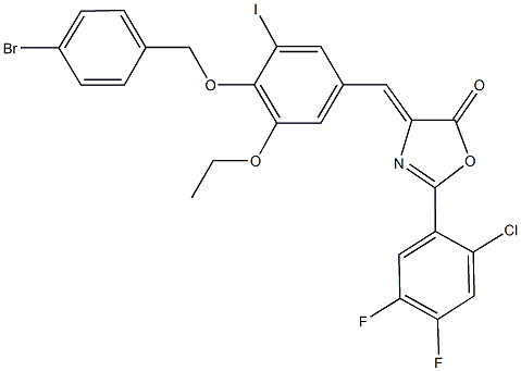 4-{4-[(4-bromobenzyl)oxy]-3-ethoxy-5-iodobenzylidene}-2-(2-chloro-4,5-difluorophenyl)-1,3-oxazol-5(4H)-one Struktur