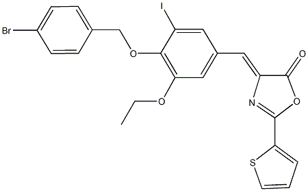 4-{4-[(4-bromobenzyl)oxy]-3-ethoxy-5-iodobenzylidene}-2-(2-thienyl)-1,3-oxazol-5(4H)-one Struktur