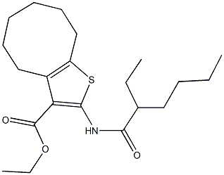 ethyl 2-[(2-ethylhexanoyl)amino]-4,5,6,7,8,9-hexahydrocycloocta[b]thiophene-3-carboxylate Struktur