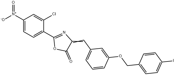 2-{2-chloro-4-nitrophenyl}-4-{3-[(4-iodobenzyl)oxy]benzylidene}-1,3-oxazol-5(4H)-one Struktur