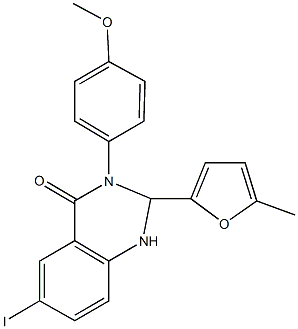 6-iodo-3-(4-methoxyphenyl)-2-(5-methyl-2-furyl)-2,3-dihydro-4(1H)-quinazolinone Struktur