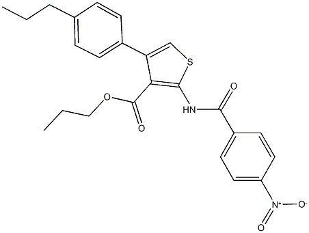 propyl 2-({4-nitrobenzoyl}amino)-4-(4-propylphenyl)-3-thiophenecarboxylate Struktur