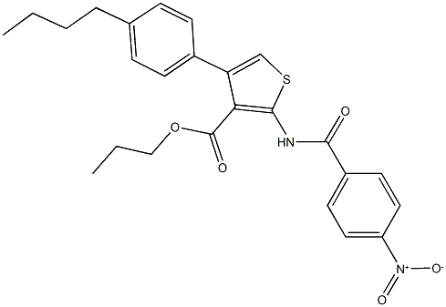 propyl 4-(4-butylphenyl)-2-({4-nitrobenzoyl}amino)-3-thiophenecarboxylate Struktur