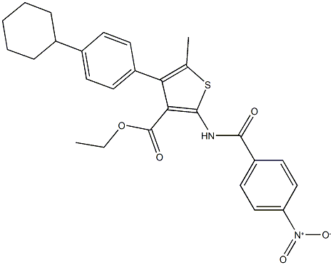 ethyl 4-(4-cyclohexylphenyl)-2-({4-nitrobenzoyl}amino)-5-methyl-3-thiophenecarboxylate Struktur