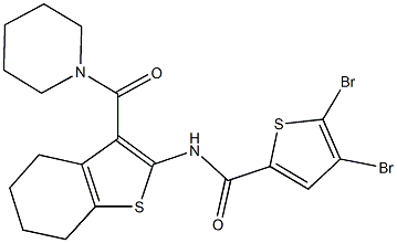 4,5-dibromo-N-[3-(1-piperidinylcarbonyl)-4,5,6,7-tetrahydro-1-benzothien-2-yl]-2-thiophenecarboxamide Struktur