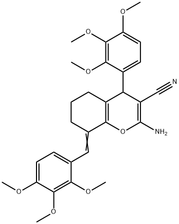 2-amino-8-(2,3,4-trimethoxybenzylidene)-4-(2,3,4-trimethoxyphenyl)-5,6,7,8-tetrahydro-4H-chromene-3-carbonitrile Struktur