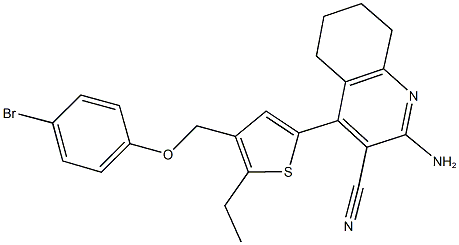 2-amino-4-{4-[(4-bromophenoxy)methyl]-5-ethyl-2-thienyl}-5,6,7,8-tetrahydro-3-quinolinecarbonitrile Struktur