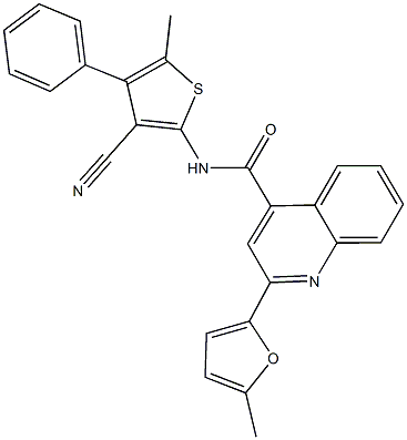 N-(3-cyano-5-methyl-4-phenyl-2-thienyl)-2-(5-methyl-2-furyl)-4-quinolinecarboxamide Struktur