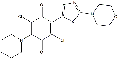 2,5-dichloro-3-[2-(4-morpholinyl)-1,3-thiazol-5-yl]-6-(1-piperidinyl)benzo-1,4-quinone Struktur