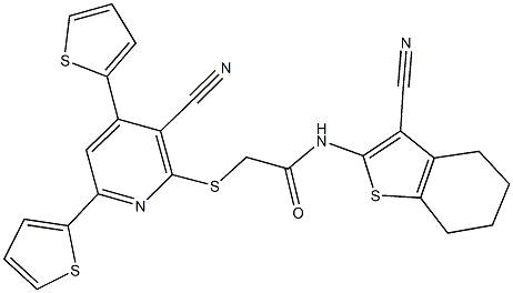 2-{[3-cyano-4,6-di(2-thienyl)-2-pyridinyl]sulfanyl}-N-(3-cyano-4,5,6,7-tetrahydro-1-benzothien-2-yl)acetamide Struktur