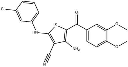 4-amino-2-(3-chloroanilino)-5-(3,4-dimethoxybenzoyl)-3-thiophenecarbonitrile Struktur