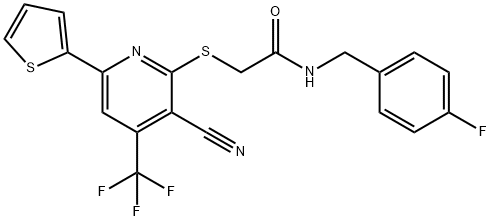 2-{[3-cyano-6-(2-thienyl)-4-(trifluoromethyl)-2-pyridinyl]sulfanyl}-N-(4-fluorobenzyl)acetamide Struktur