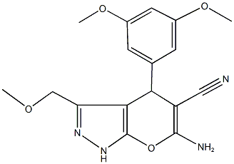 6-amino-4-(3,5-dimethoxyphenyl)-3-(methoxymethyl)-1,4-dihydropyrano[2,3-c]pyrazole-5-carbonitrile Struktur