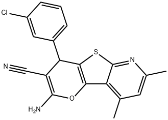 2-amino-4-(3-chlorophenyl)-7,9-dimethyl-4H-pyrano[2',3':4,5]thieno[2,3-b]pyridine-3-carbonitrile Struktur