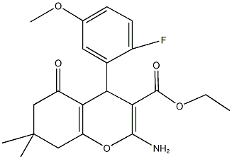 ethyl 2-amino-4-(2-fluoro-5-methoxyphenyl)-7,7-dimethyl-5-oxo-5,6,7,8-tetrahydro-4H-chromene-3-carboxylate Struktur