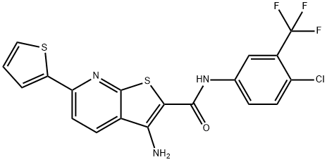 3-amino-N-[4-chloro-3-(trifluoromethyl)phenyl]-6-(2-thienyl)thieno[2,3-b]pyridine-2-carboxamide Struktur