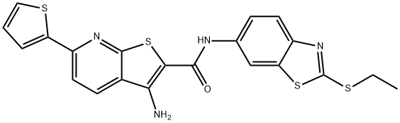 3-amino-N-[2-(ethylsulfanyl)-1,3-benzothiazol-6-yl]-6-(2-thienyl)thieno[2,3-b]pyridine-2-carboxamide Struktur