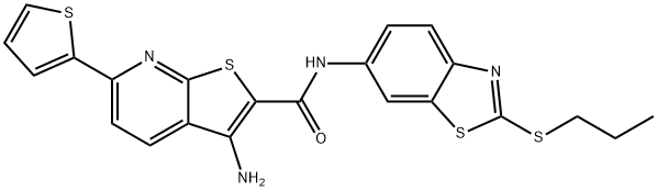 3-amino-N-[2-(propylsulfanyl)-1,3-benzothiazol-6-yl]-6-(2-thienyl)thieno[2,3-b]pyridine-2-carboxamide Struktur