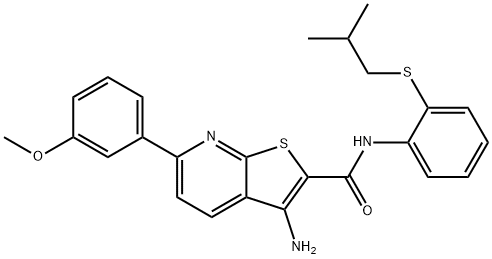 3-amino-N-[2-(isobutylsulfanyl)phenyl]-6-(3-methoxyphenyl)thieno[2,3-b]pyridine-2-carboxamide Struktur