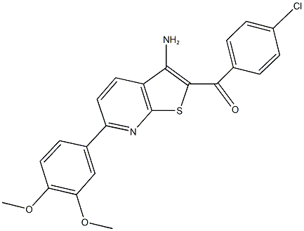 [3-amino-6-(3,4-dimethoxyphenyl)thieno[2,3-b]pyridin-2-yl](4-chlorophenyl)methanone Struktur