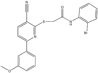 N-(2-bromophenyl)-2-{[3-cyano-6-(3-methoxyphenyl)-2-pyridinyl]sulfanyl}acetamide Struktur