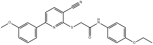 2-{[3-cyano-6-(3-methoxyphenyl)-2-pyridinyl]sulfanyl}-N-(4-ethoxyphenyl)acetamide Struktur