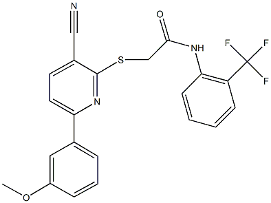 2-{[3-cyano-6-(3-methoxyphenyl)-2-pyridinyl]sulfanyl}-N-[2-(trifluoromethyl)phenyl]acetamide Struktur