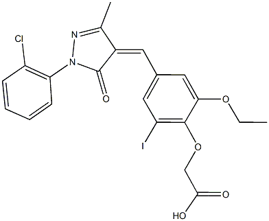 (4-{[1-(2-chlorophenyl)-3-methyl-5-oxo-1,5-dihydro-4H-pyrazol-4-ylidene]methyl}-2-ethoxy-6-iodophenoxy)acetic acid Struktur