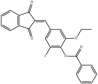 4-[(1,3-dioxo-1,3-dihydro-2H-inden-2-ylidene)methyl]-2-ethoxy-6-iodophenyl benzoate Struktur